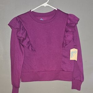 Purple Ruffle Sleeve Kids Sweatshirt
